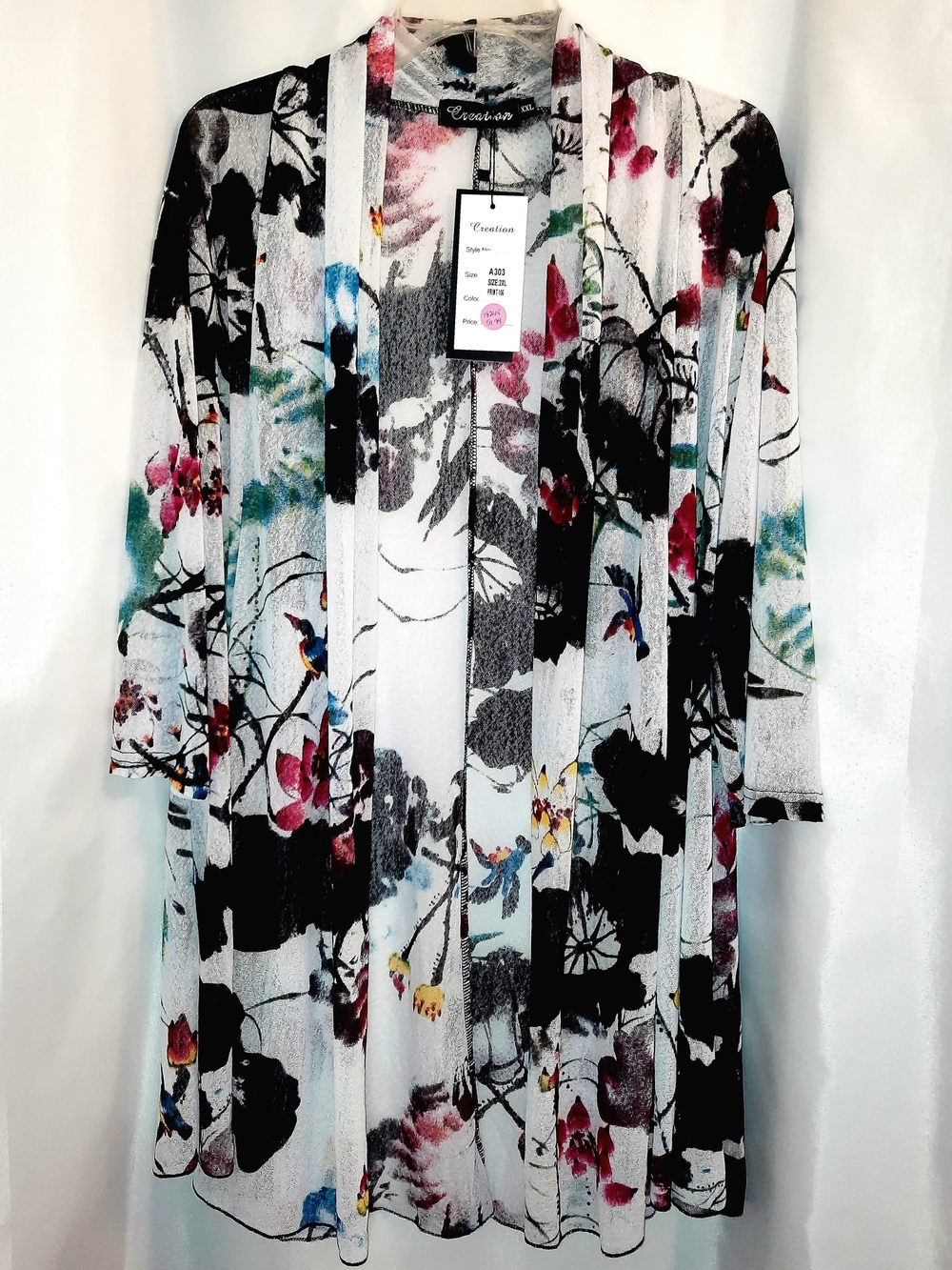 Creations Multicolor Floral/Bird Print Open Front Cardigan Womens 2X (NWT)